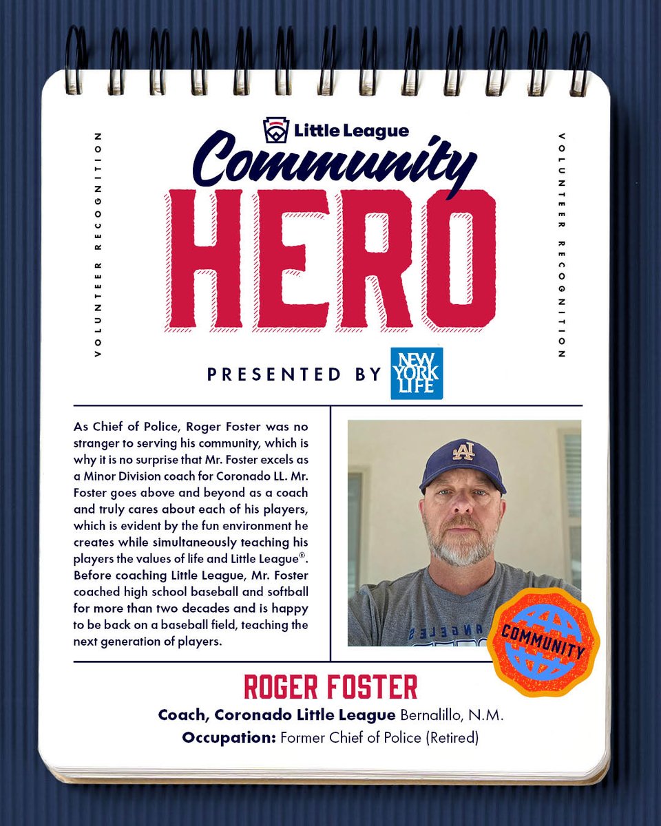 Thank you Roger for continuing your service to the community by creating a fun, safe environment for the next generation of Little Leaguers to play the game they love! #LLCommunityHero