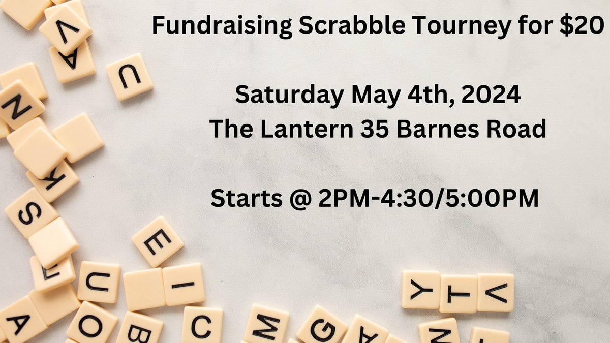 No plans this aft? Come join me at the Scrabble Tourney at the Lantern just before 2PM. Really nice people and for $20 you can play, munch on cookies and squares for a good cause with the Terra Nova Grannies. Re-tweets welcome!