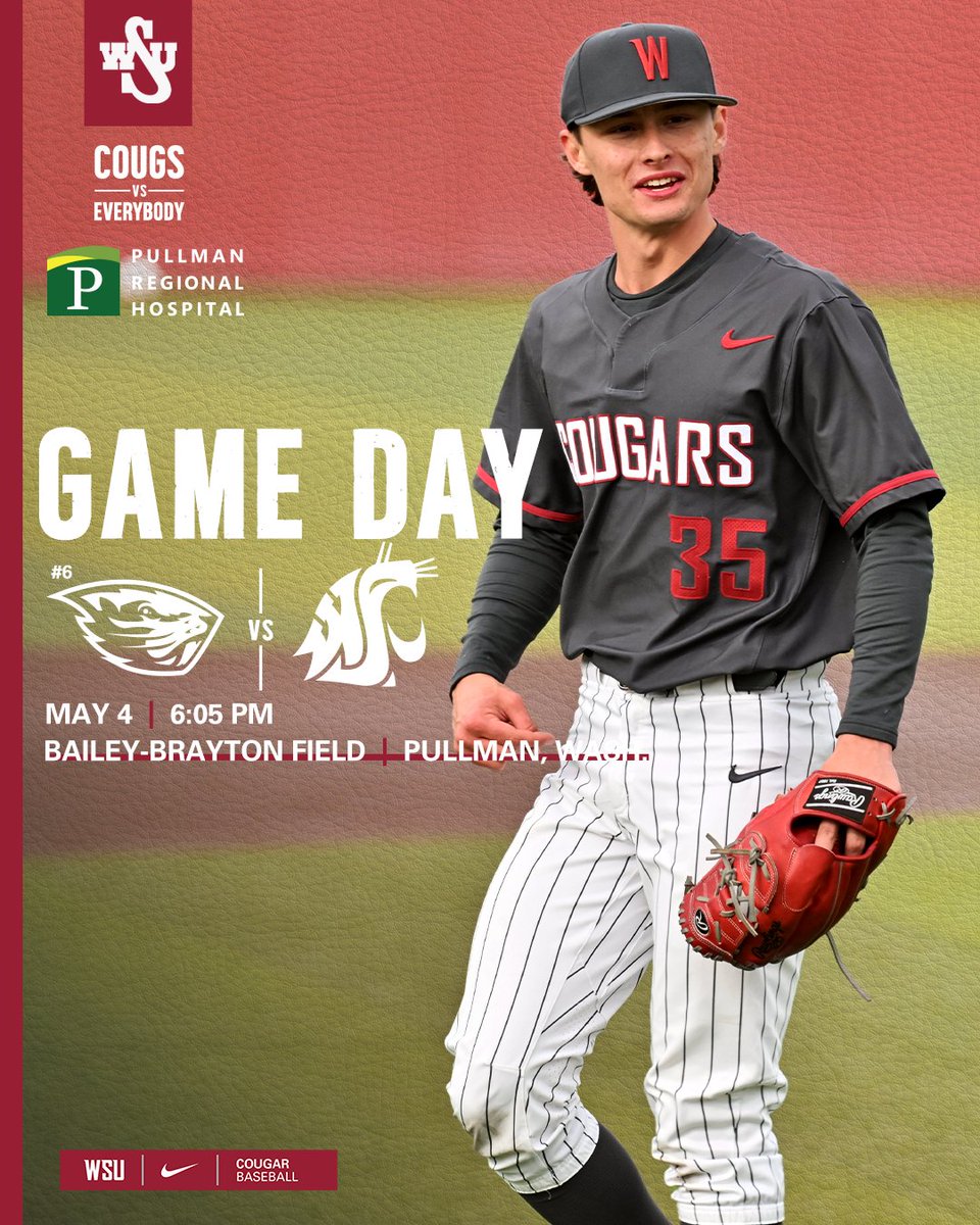 𝙂𝘼𝙈𝙀 𝘿𝘼𝙔 at Bailey-Brayton!

We look to even the series with No. 6 Oregon State tonight!

1ST PITCH | 6:05 pm
LISTEN | shorturl.at/jGMP1
LIVE STATS | shorturl.at/mnpv5
WATCH | shorturl.at/lCMT5

#GoCougs | #CougsVsEverybody