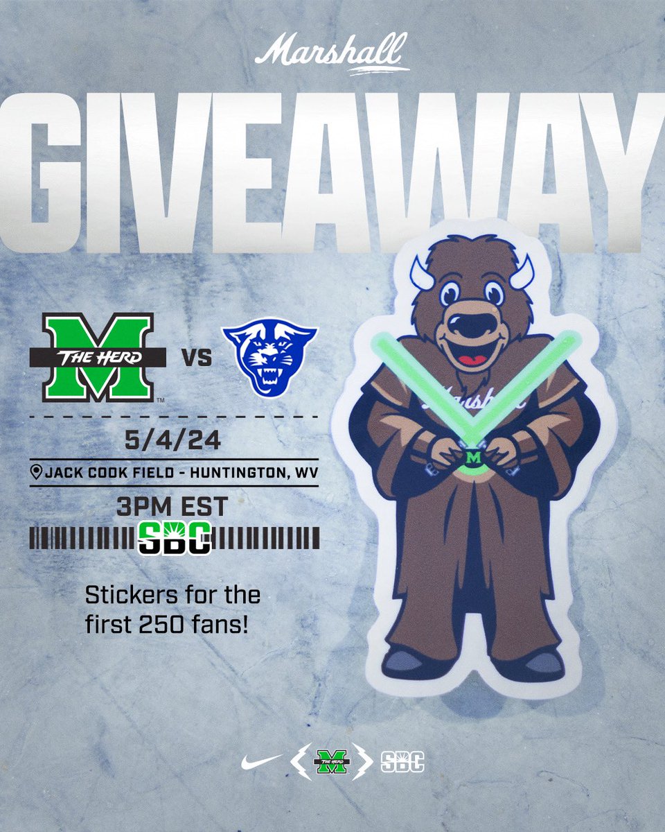 Don’t miss out on Star Wars Day at The Jack! 🆚 Georgia State 📍 Jack Cook Field ⌚️ 3:00 p.m. ET 🎉 Marco Sticker Giveaway 🎟️ bit.ly/SingleGameBSB #WeAreMarshall
