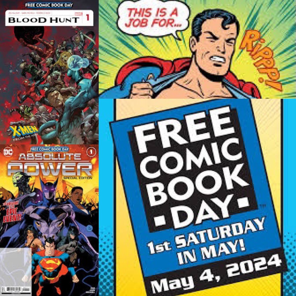 Happy #FreeComicBookDay2024 and #MayTheFourthBeWithYou #supportyourlocalcomicshop Bring kids & friends #SupportCreators #DCU #MCU #ImageComics #Dynamite #Archie #DarkHorseComics #IDW #Boom #Titan #Valiant #AmericanMythology
#OxfordComics #ATL - #GoldenAppleComics #LA