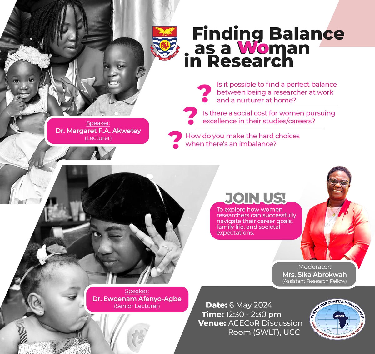 JOIN US! For an exciting discussion on the topic 'Finding Balance as a Woman in Research'. Happening on 6 May 2024.