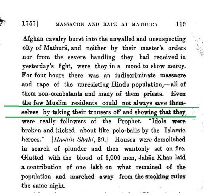 TrueIndology's tweet photo. When Afghans invaded India:

Indian Muzlims - "Hey Afghan sirs, please spare us. We are also Muslims. Let us prove it to you. Look, we have already taken our pants off.  Look, here is the proof. Please spare us".

Today-"We are brave descendants of Afghans. We are Mughals. We ruled over you for 1000 years".