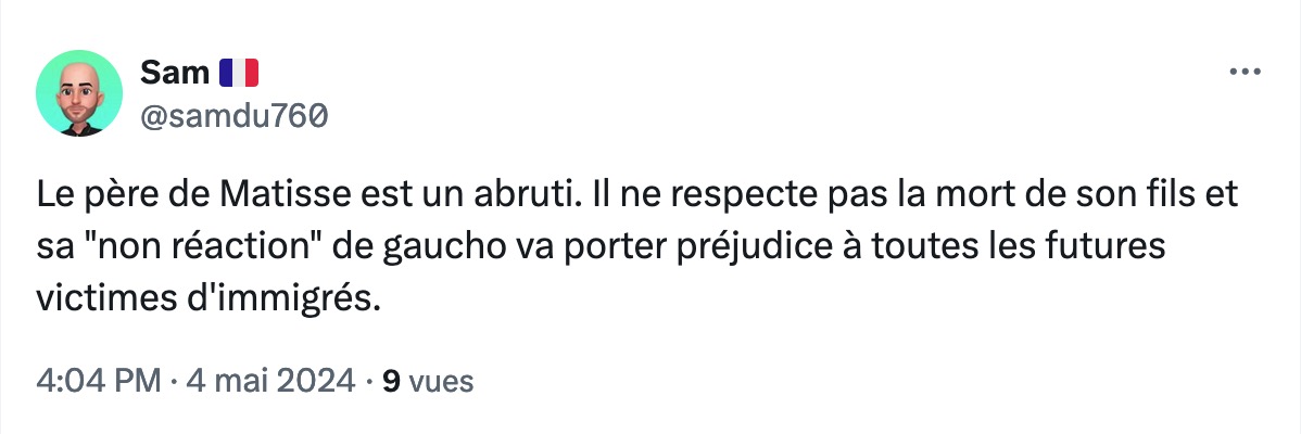 Je ne dis pas que les racistes sont d'immondes connards qui se foutent en réalité des victimes et cherchent simplement à exploiter des faits-divers pour faire leur promotion. Je montre juste ce qu'ils font subir à ceux qui refusent de collaborer avec eux.