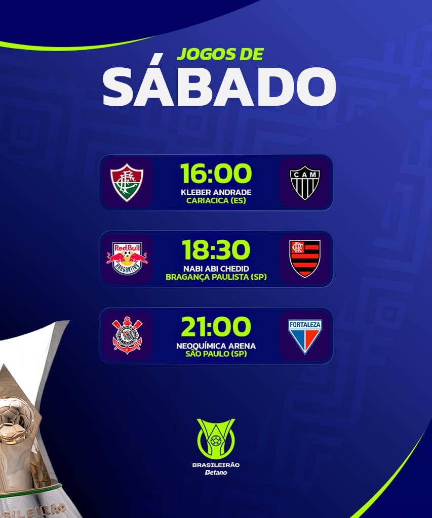 Três jogos. Um em cada horário. Pra abrir a quinta rodada do #BrasileirãoBetano neste sábado! ⚽️🇧🇷