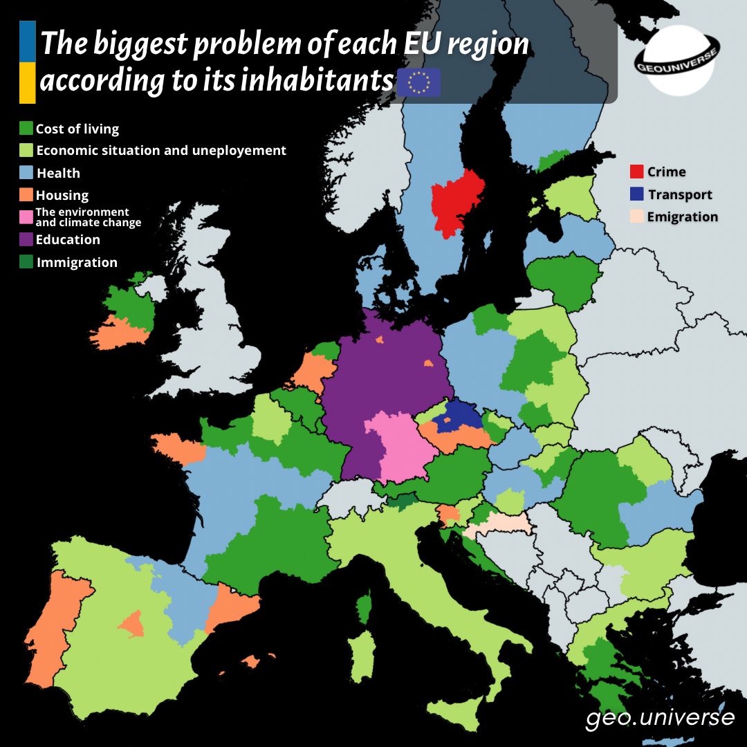 The biggest problem of each EU region according to its inhabitants. #EU 
📍Source: Eurobarometer