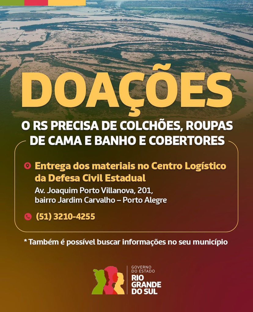 🚨 S.O.S RIO GRANDE DO SUL As fortes chuvas e as enchentes dos últimos dias estão causando destruição e tristeza no Rio Grande do Sul, deixando muitas famílias desabrigadas. Por favor, ajudem compartilhando ou enviando qualquer valor ao pix informado abaixo. #AjudaRioGrande