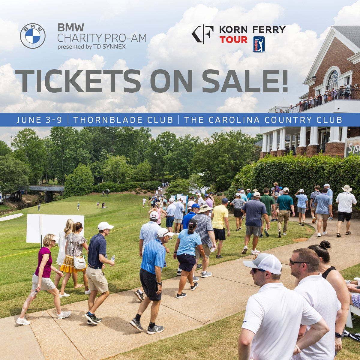 Grab your friends &amp; purchase your tickets TODAY for a one-of-a-kind golf experience at the BMW Charity Pro-Am presented by TD SYNNEX June 3-9. Don't miss Korn Ferry Tour professionals, amateurs and your favorite celebrities tee off at Thornblade Club &amp; The Carolina Country Club!