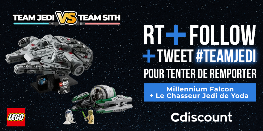 🎁 #Concours #StarWarsDay
La force est présente dans ce post ! Mais quel camp vaincra ?
La team la plus forte remportera les prix !

Pour tenter ta chance : 
✔️ RT + FOLLOW @Cdiscount + TWEET #TeamJedi
🍀 TAS le 06/05

(Plutôt Team Sith ? ➡️ @Cdiscountgaming)