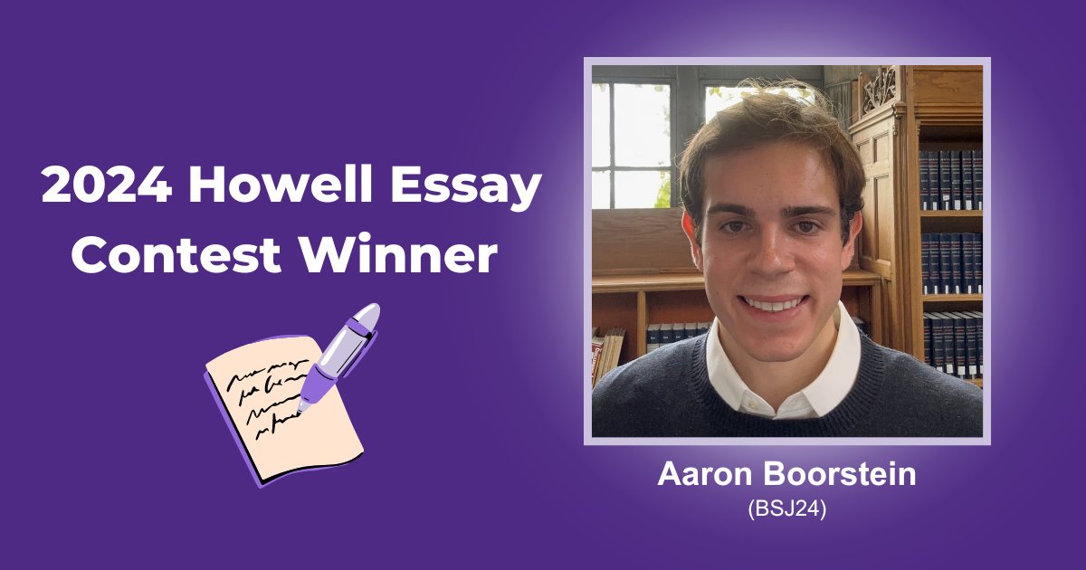 Congratulations to @aaronboorstein (BSJ24) for being named the 2024 winner of the Howell Essay Competition offered to Medill students. The annual contest challenges students to discuss “truth gone awry' in the context of news-gathering and dissemination: spr.ly/6013jTzsh