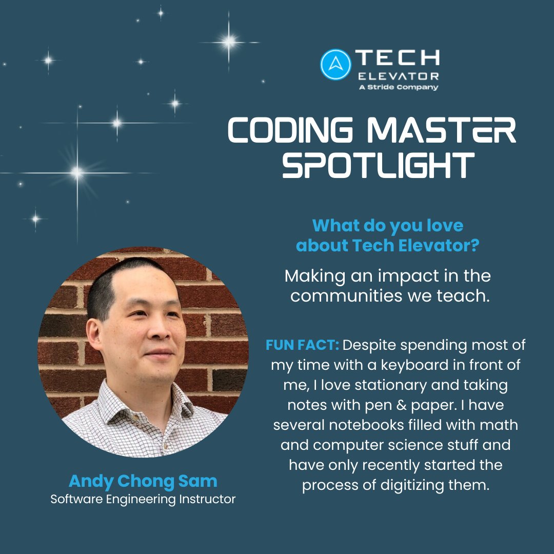 Let's give shoutout to one of our stellar instructors, Andy! 🌟 Our Coding Masters are making the Tech Elevator universe unstoppable. Happy May the 4th from our galaxy to yours, may your coding skills reach new heights! 💫 #MayThe4thBeWithYou