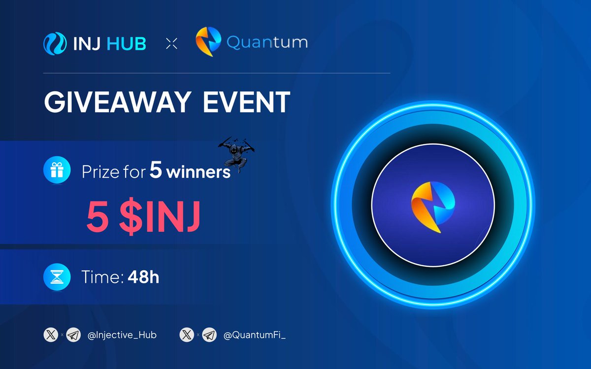 🔊 GIVEAWAY EVENT 🤝 🎁 Prize for 5 winners 5 $INJ ✔️ To Enter: 1️⃣ Follow @Injective_Hub x @QuantumFi_ 2️⃣ ❤️ , 🔃 3️⃣ Tag 3 friends ⏰ 48h #Injective $INJ #Airdrop #Giveaway