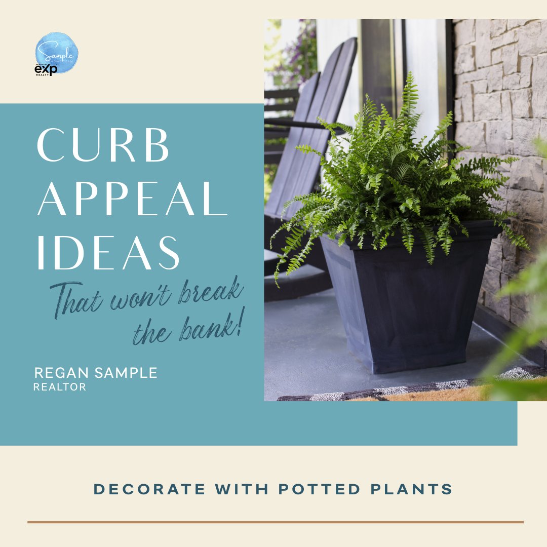 A fun and easy way to improve curb appeal is by decorating with potted plants. Then, remember to set a reminder to water them regularly until your house sells. #curbappeal #realestate #hometips