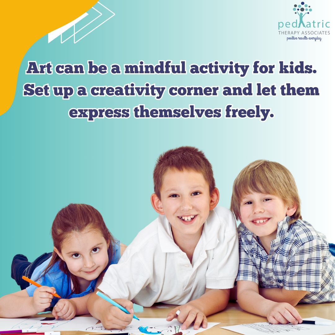 Set up a creativity corner for your kids and watch their imaginations bloom. Art is not just about colors and shapes—it's a mindful journey for young minds. Let them express themselves freely and discover the joy of creating! #PeadiatricTherapyAssociates #KidsArt