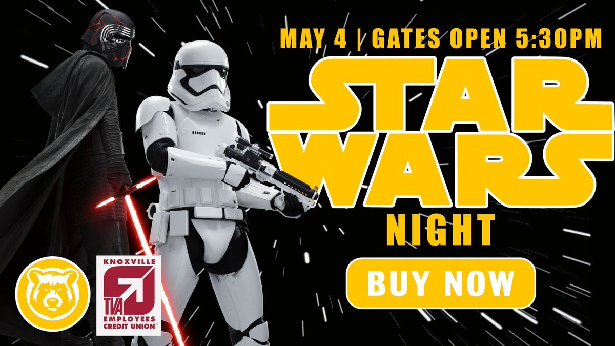 May the 4th be with you! See you tonight for Star Wars Night presented by Knoxville TVA Employees Credit Union. Tickets: buff.ly/4cWrss4