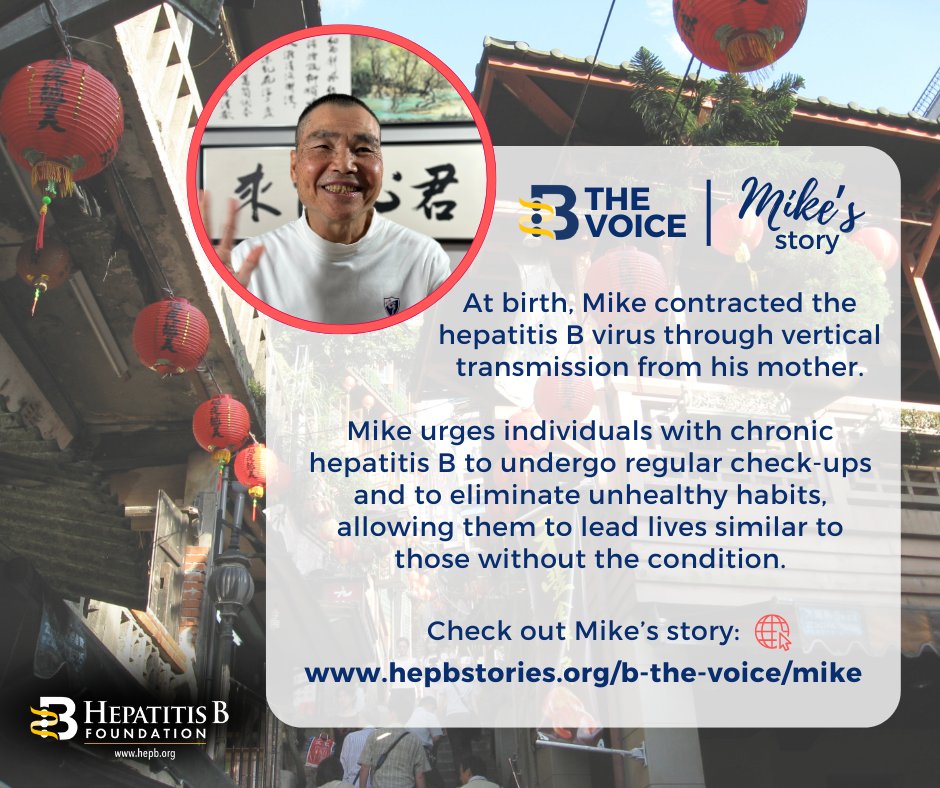 At birth, Mike contracted #hepatitisB through from his mother. He is fortunate to have stabilized both his #hepB and liver cancer. Mike’s story ➡️ hepbstories.org/b-the-voice/mi… 🔊#HepB can cause of #LiverCancer, but it can be prevented with a vaccine and controlled with medication.