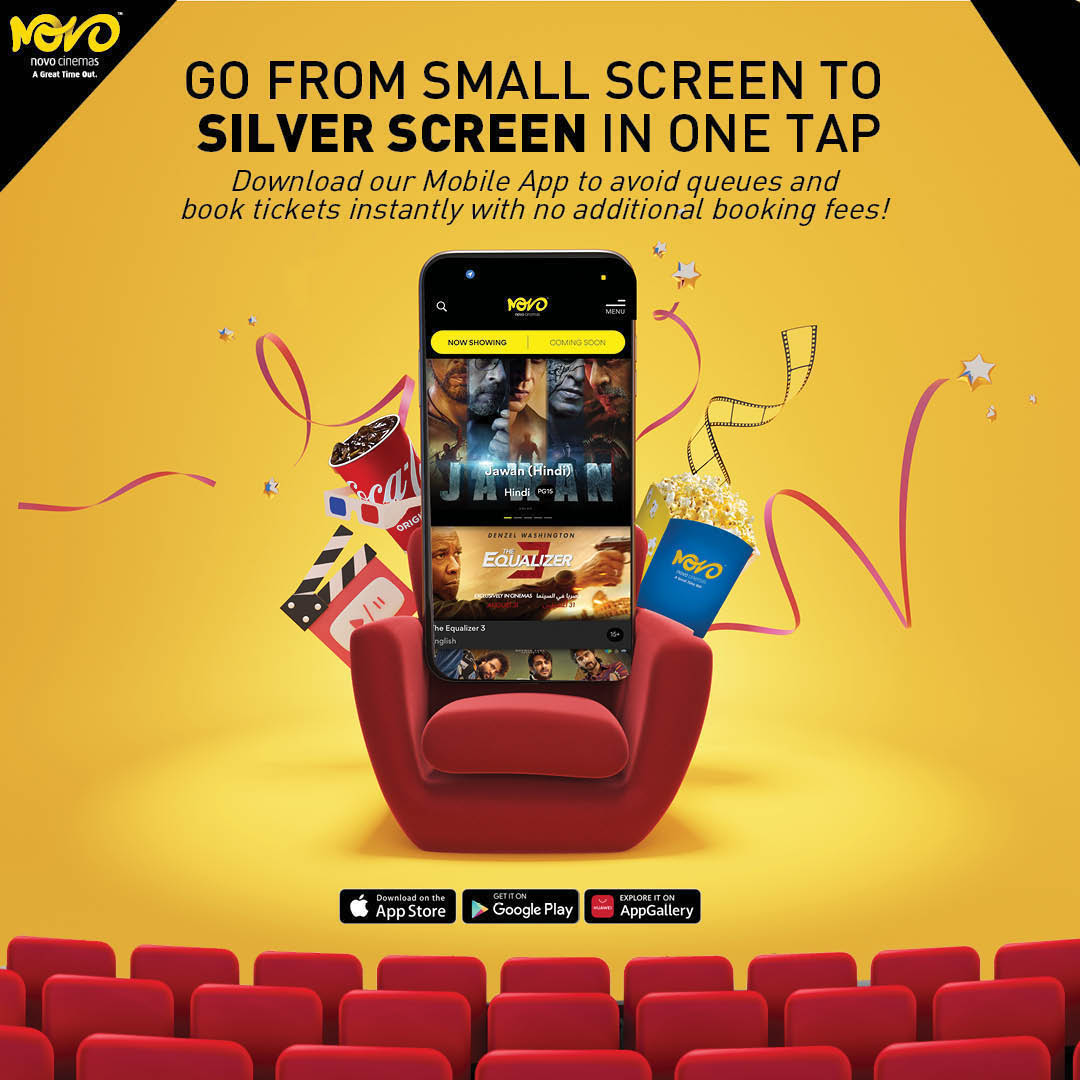 Download the Novo Cinemas app and enjoy a safe & one-of-a-kind cinema-going experience. Book 2D, IMAX, and 7-Star tickets from our Novo Cinema App and Have A Great Time Out. Novo app is available for iOS, Android, and Huawei. #NovoCinemas #NovoApp #AGreatTimeOut