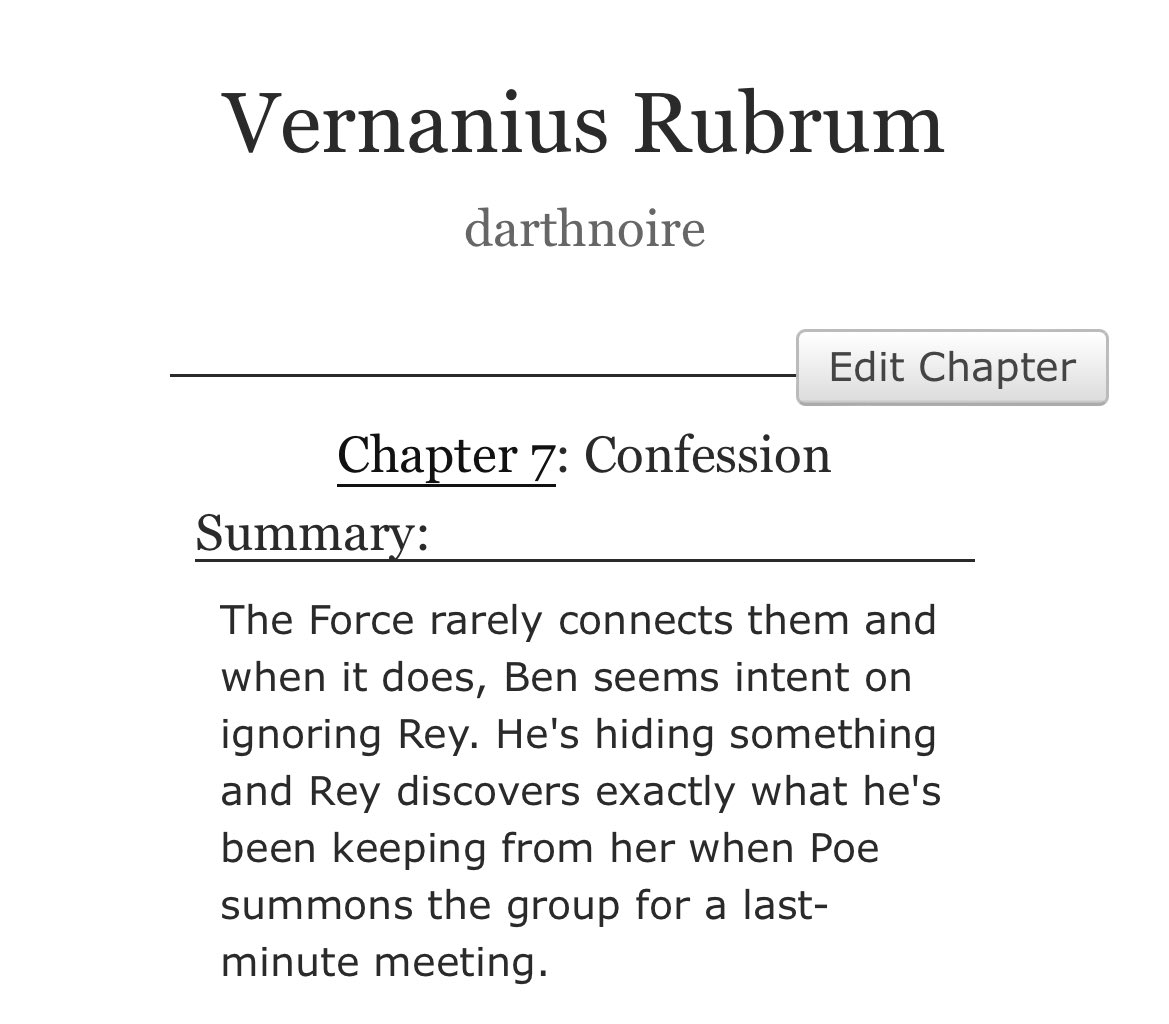 chapter 7 of vernanius rubrum is out and we’re almost at the end! thank you out so much for reading this fic and happy may 4th to this incredible fandom 🤍

#reylofourth #mayreylobewithyou #May4thBeWithYou 

archiveofourown.org/works/54814930…