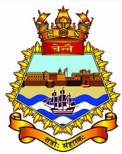 (13/17) The crest of INS Kolkata (D63), designed by @chatterjeea330 ,  depicts a leaping Royal Bengal Tiger against the backdrop of the Hooghly River and the Howrah Bridge.

INS Kochi’s (D64) crest has a Snake Boat riding on the blue and white ocean waves with a sword and a…