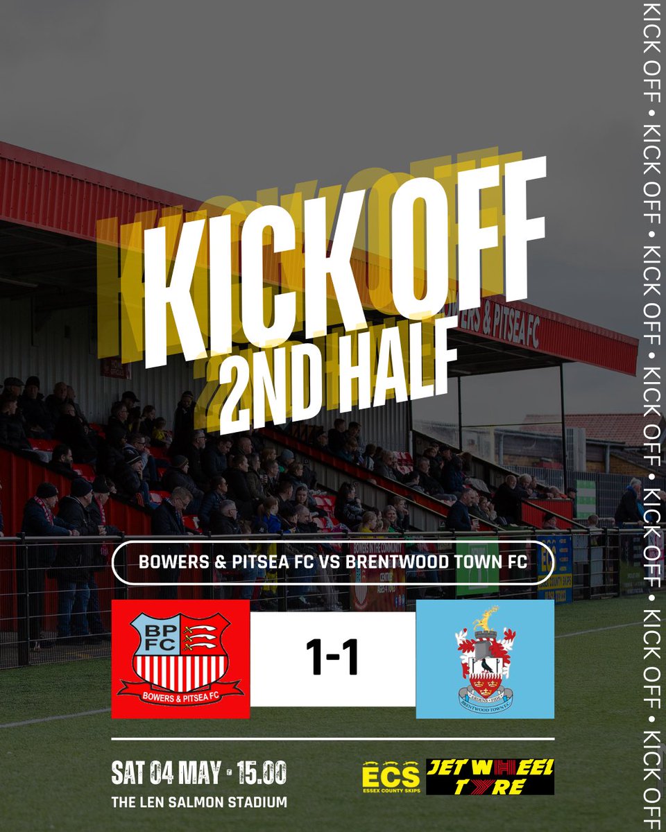 👊🏻 Back underway!

@Bowerspitseafc 1-1 @BrentwoodTownFC 

#UpTheBowers | #PlayOffFinal