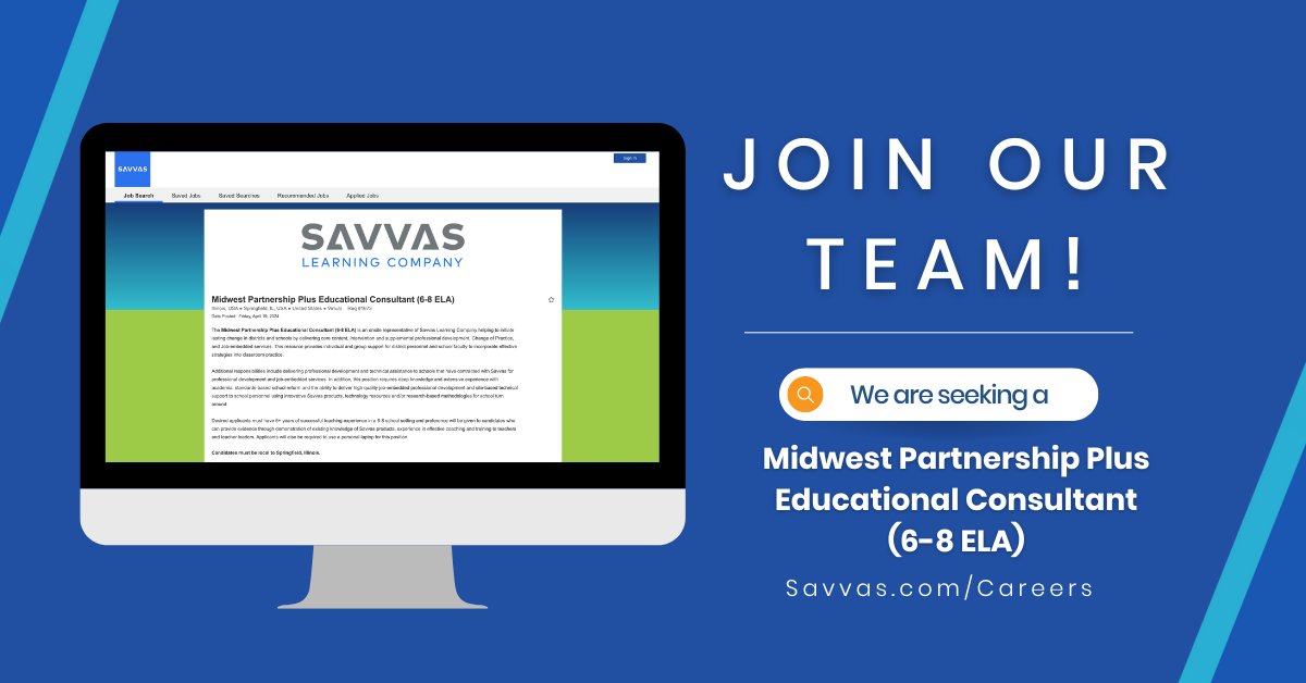 We're seeking a talented Educational Consultant to help initiate lasting change in districts and schools by delivering core content, intervention and supplemental professional development, and Job-embedded services. ➡️ Apply Today: ow.ly/essq50RwgLa

#K12 #PublishingJobs