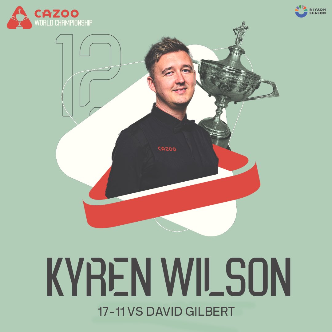 KYREN WILSON IS INTO THE FINAL!

The Warrior beats David Gilbert 17-11 to reach his second Cazoo World Championship final!

#CazooWorldChampionship | @CazooHelp | @riyadhseason