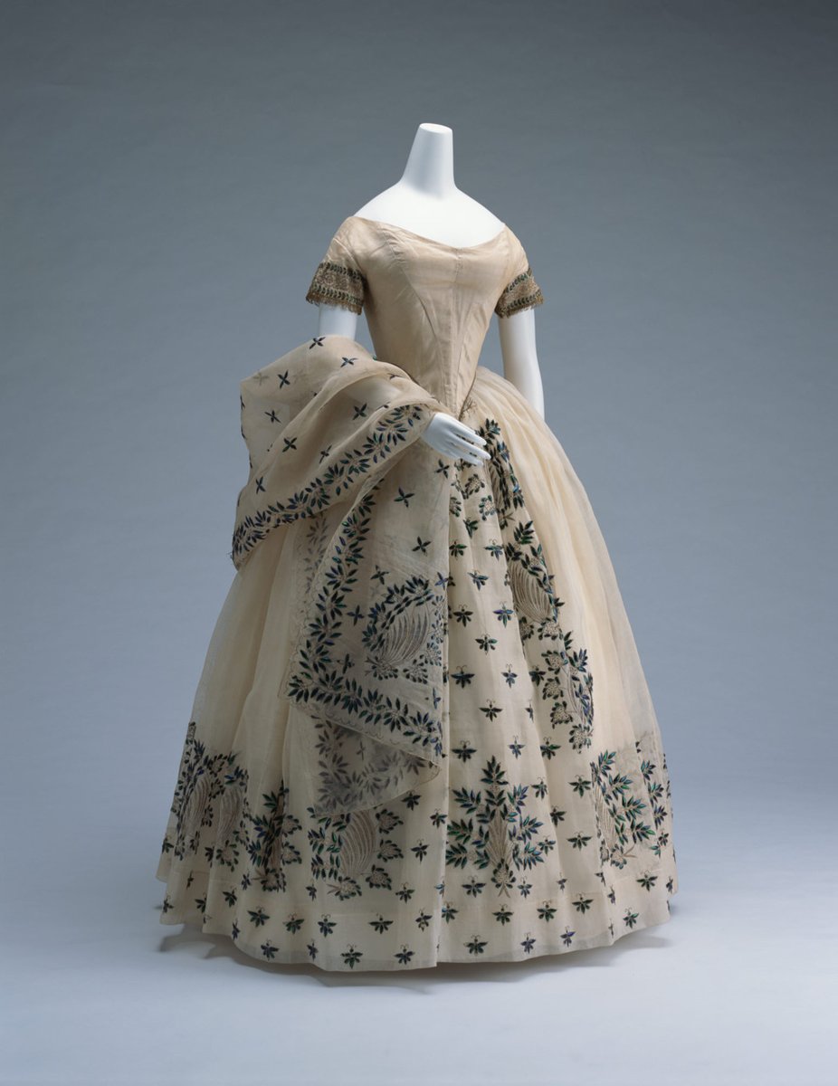 Evening dress, 1850. The details in the dress are made of beetle wings. Kyoto Costume Institute.