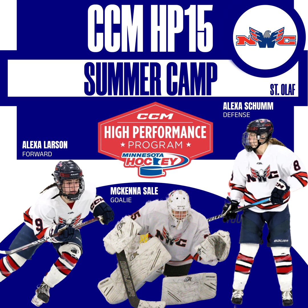 RiverHawk_HS's tweet photo. ‼️Congrats to our High School Riverhawks‼️
⭐️Alexa Larson ⭐️
⭐️McKenna Sale⭐️
⭐️Alexa Schumm⭐️
for making Phase 4, of CCM Minnesota Hockey High Performance Girls 15! Good luck at HP Summer Development Camp at St Olaf in June.
#ccmhighperformance
@9fficialminnnhockey
@usahockey https://t.co/Co0pgK04uw