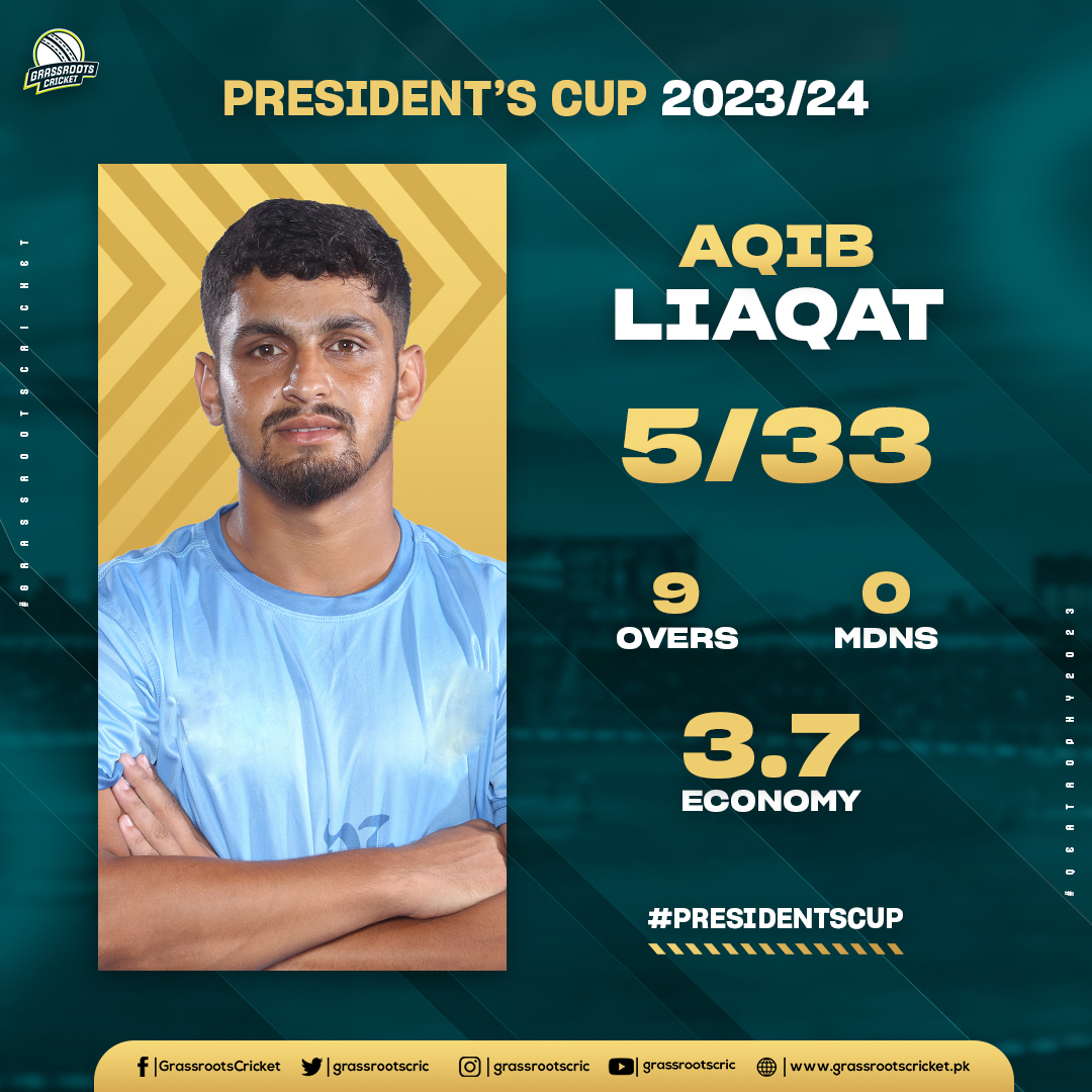 Maiden List A five-wicket haul for Aqib Liaqat! 👏🏽

The Kashmiri leg spinner is now the top wicket-taker of the President's Cup after also picking up 4/28 in the last match.

#PresidentsCup