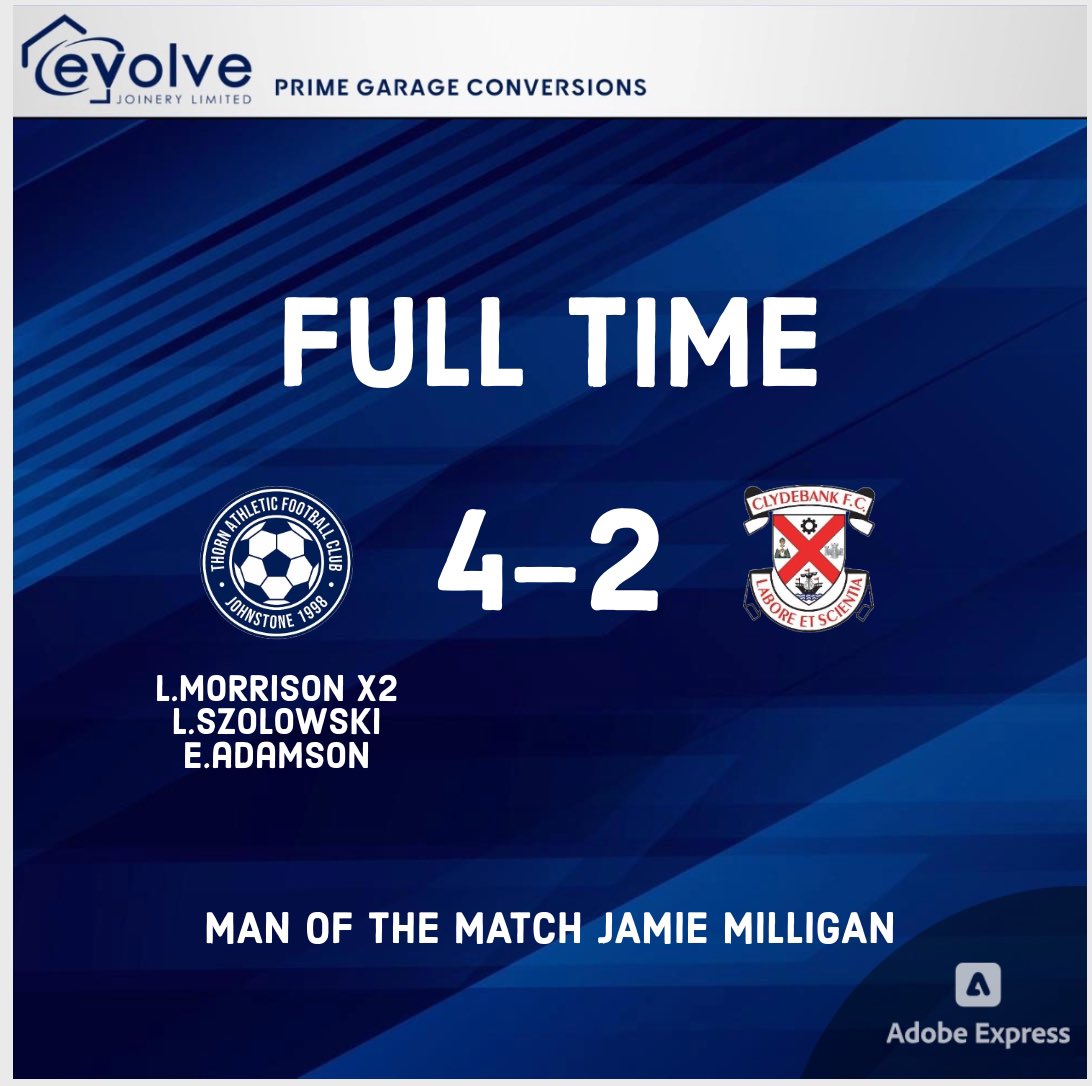 The boys take their place in this seasons league cup final after a battling performance against a good Bankies side who attempted to get back into the game, the lads just proving too much in the end on to the final we go.

Mon The Thorn💙