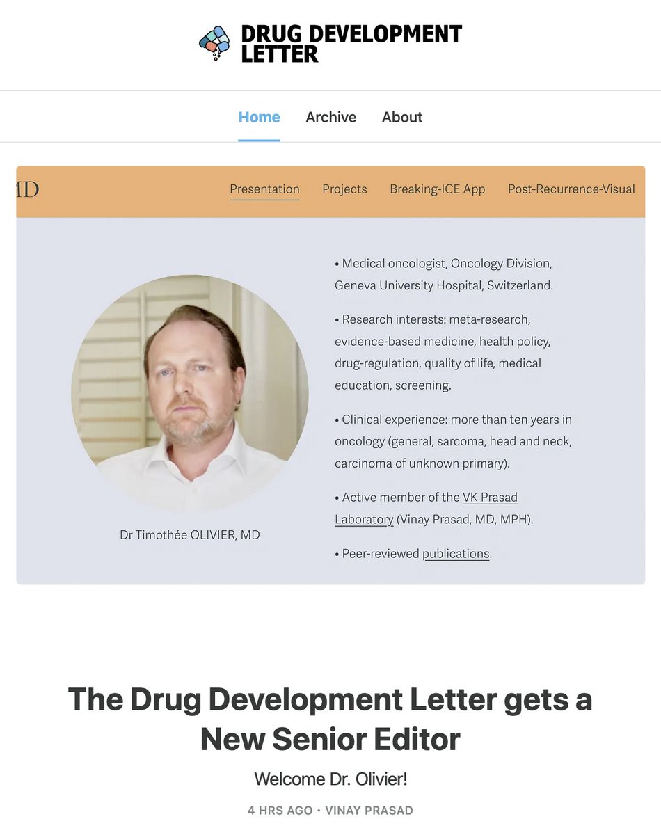Honored to join Vinay Prasad @VPrasadMDMPH in the 'Drug Development Letter' Subscribe and stay tuned for even more content !