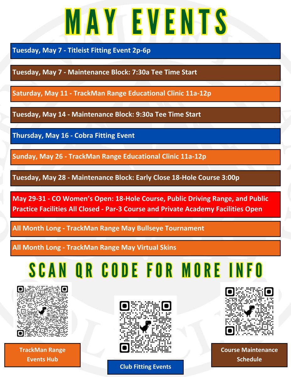 GVR May Events - lots of opportunities to have some fun and get the season started off well!