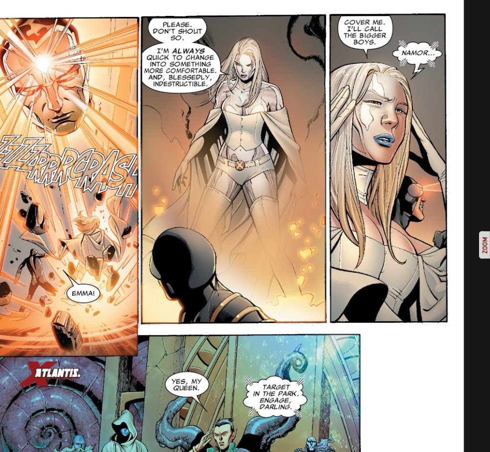 Scott trying to make yelling EMMA! a thing.

#EmmaFrost - 'Please don't shout so. I'm always quick to change into something more comfortable and blessedly indestructible.'