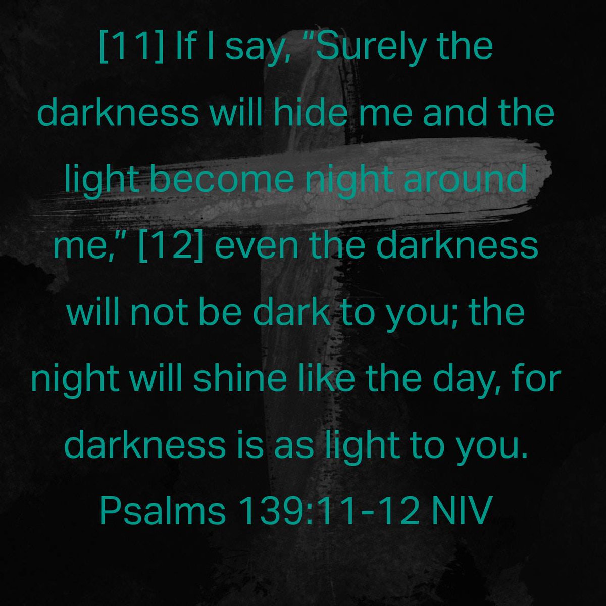 Psalms 139:11-12 NIV [11] If I say, “Surely the darkness will hide me and the light become night around me,” [12] even the darkness will not be dark to you; the night will shine like the day, for darkness is as light to you. bible.com/bible/111/psa.…