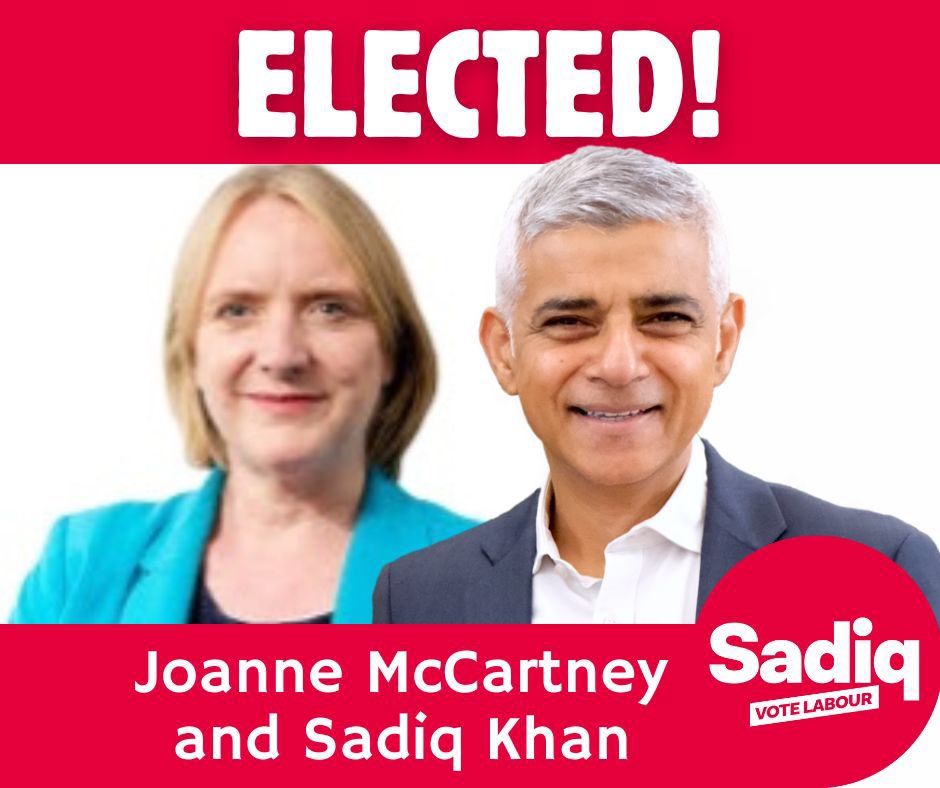 HaringeyLabour's tweet photo. 🎉 CONGRATULATIONS to @JoanneMcCartney and @SadiqKhan 

Thank you to residents across Haringey who voted for our candidates https://t.co/eYipQ4m691