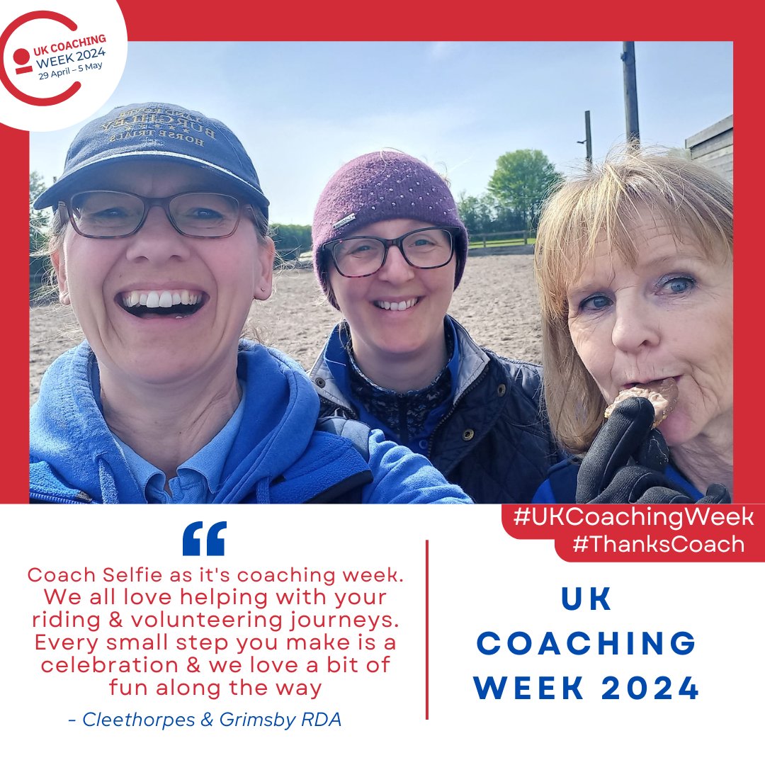 𝗨𝗞 𝗖𝗼𝗮𝗰𝗵𝗶𝗻𝗴 𝗪𝗲𝗲𝗸 𝟮𝟬𝟮𝟰 👩🏻‍🏫 🗣️ 'Coach Selfie as it's coaching week. We all love helping with your riding & volunteering journeys. Every small step you make is a celebration & we love a bit of fun along the way.' - @CandGRDA #UKCoachingWeek l @RDAnational