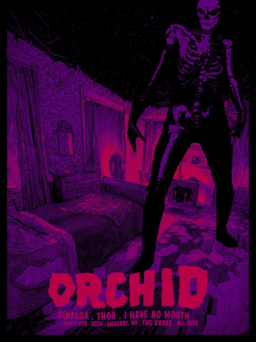 Folklore legends of emotive hardcore ORCHID are playing their first show in 22 years tomorrow right where it all began in Amhest Massafrigginchusetts. To honor the occasion, I drew a weird skeleton guy lurking around Emily Dickensons bedroom, which makes total sense I assure you.