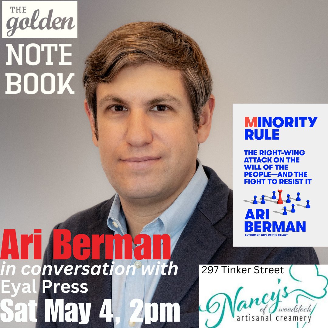 Hudson Valley friends: come to @GoldenNotebook1 event in Woodstock today to hear me & @EyalPress talk democracy, stay for ice cream & beer 📚🍦🍻 …-goldennote1711726296.pantheonsite.io/event/2024-05-… @fsgbooks
