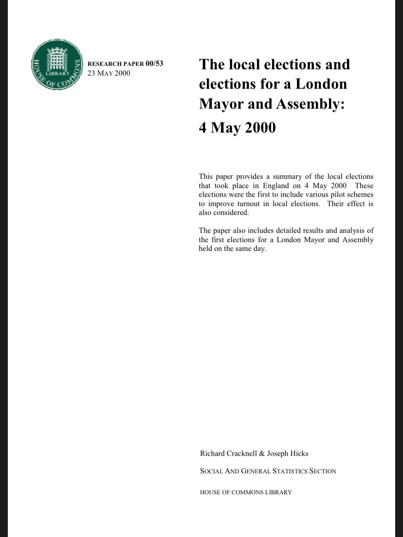 The first election for London Mayor was held on May 4th 2000. The local elections were held on the SAME day. The turnout for the Mayoral vote was 1,340,000 approximately. Ken Livingstone was voted in to the position on Mayor of London on exactly the same day as the vote…