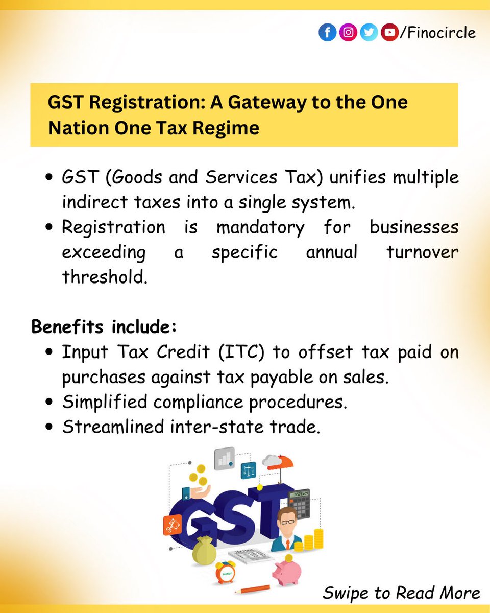 finocircle's tweet photo. #GST registration is a process by which a taxpayer gets himself registered under GST. 

#gstupdates #gstindia #gstregistration #gstcouncil #gstreturns #taxseason #taxpayers #gstservices #learnmore #finocircle https://t.co/Smz0eb5iWn