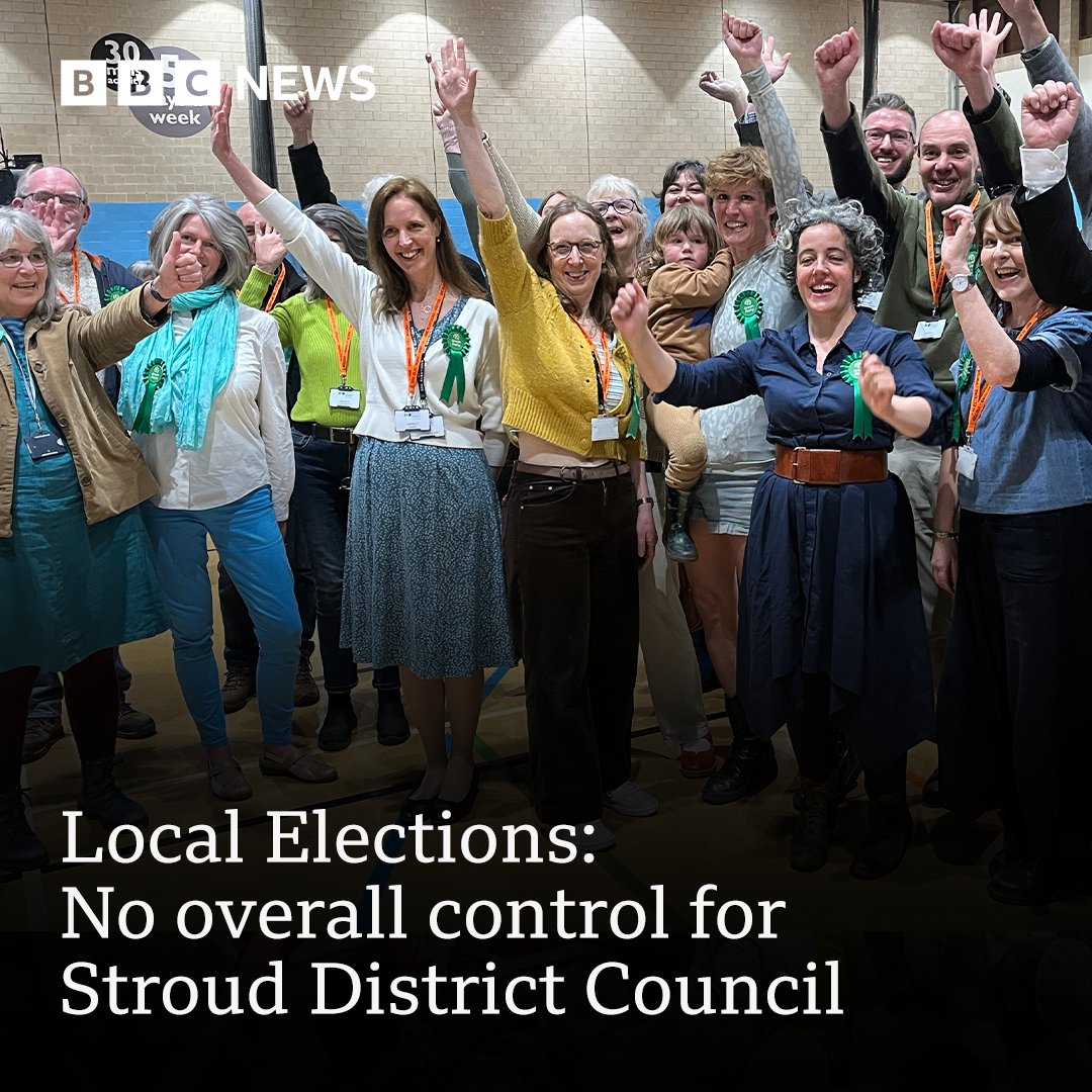 The Green Party has the most seats in Stroud 🟢 It's become the largest party in the District Council for the first time in history - but fell short of taking full control 🗳️ Details here ➡️ bbc.in/4blEwpt