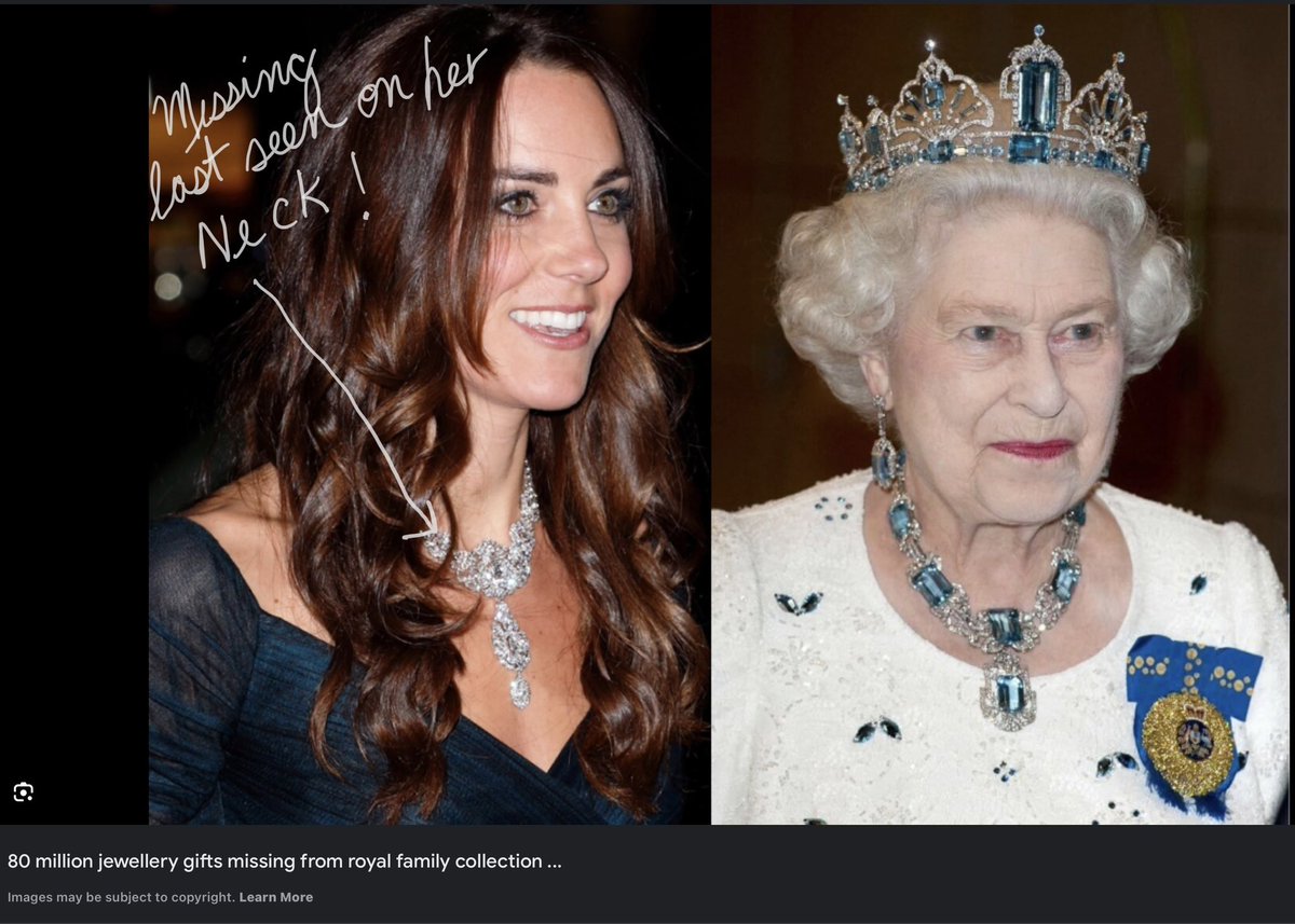 A lot of The Royal Jewels are still MISSING ( STOLEN ) .
Last seen on #PrincessofWales  NECK . #GoldDigger  #WhereIsKateMiddleton  #WhereIsKate  
IMO #KKKate could probably be a #JewelThief