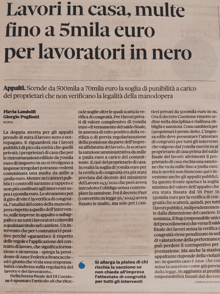 #Mortisullavoro . La regolarità del personale non spetta all'INAIL ma al proprietario di casa. I lavori in nero fino a 69999 eur rischiano una multa di 5000 eur. E' davvero un mondo al contrario quello di #Calderone & CO. O hanno paura di cose che fan tutti i giorni ?