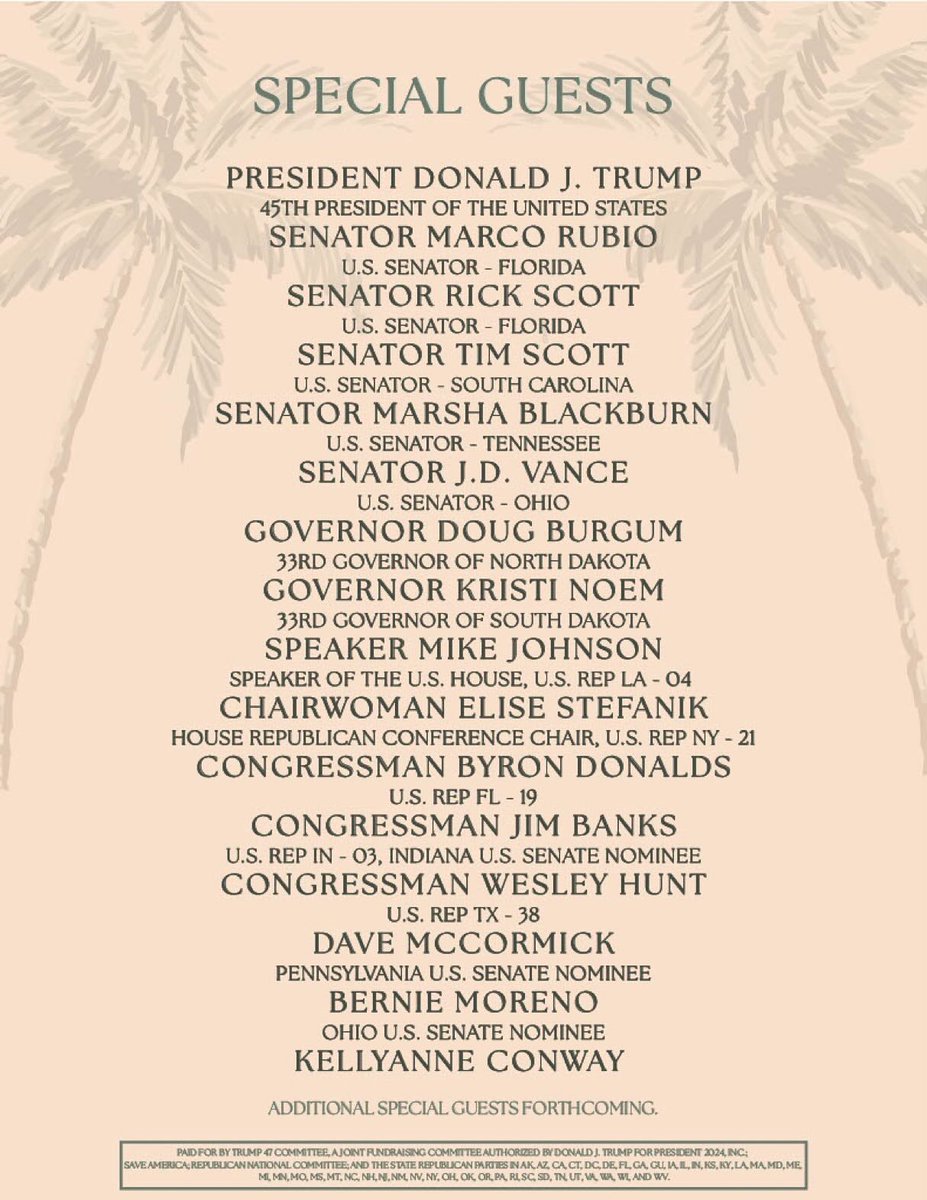 Tonight, Trump is hosting a fundraiser & donor retreat in Palm Beach with a bunch of billionaires & his potential VP picks. They are a group of misfits to include the dog hater Kristy Noem. The events are expected to raise millions. So, let’s show the MAGA crowd what real…