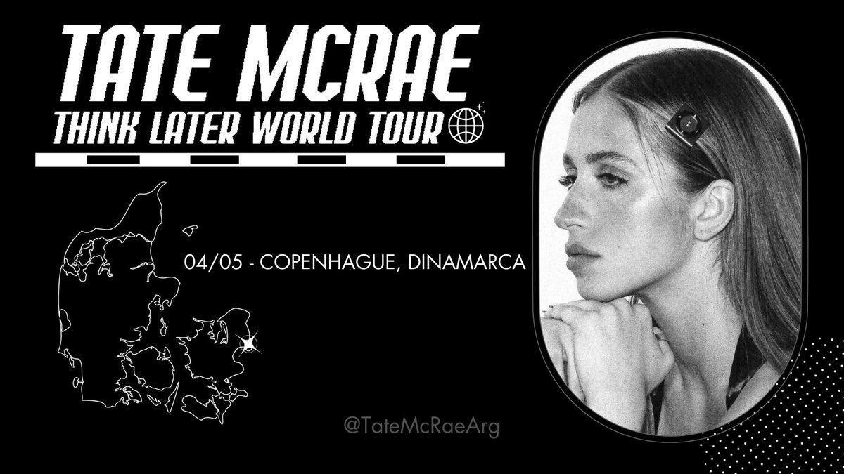 🎫 | HOY 04/05! @tatemcrae se estará presentando en Copenhague, Dinamarca para el #ThinkLaterWorldTour con @charonnafriday como telonero.
Show número: 13/60.