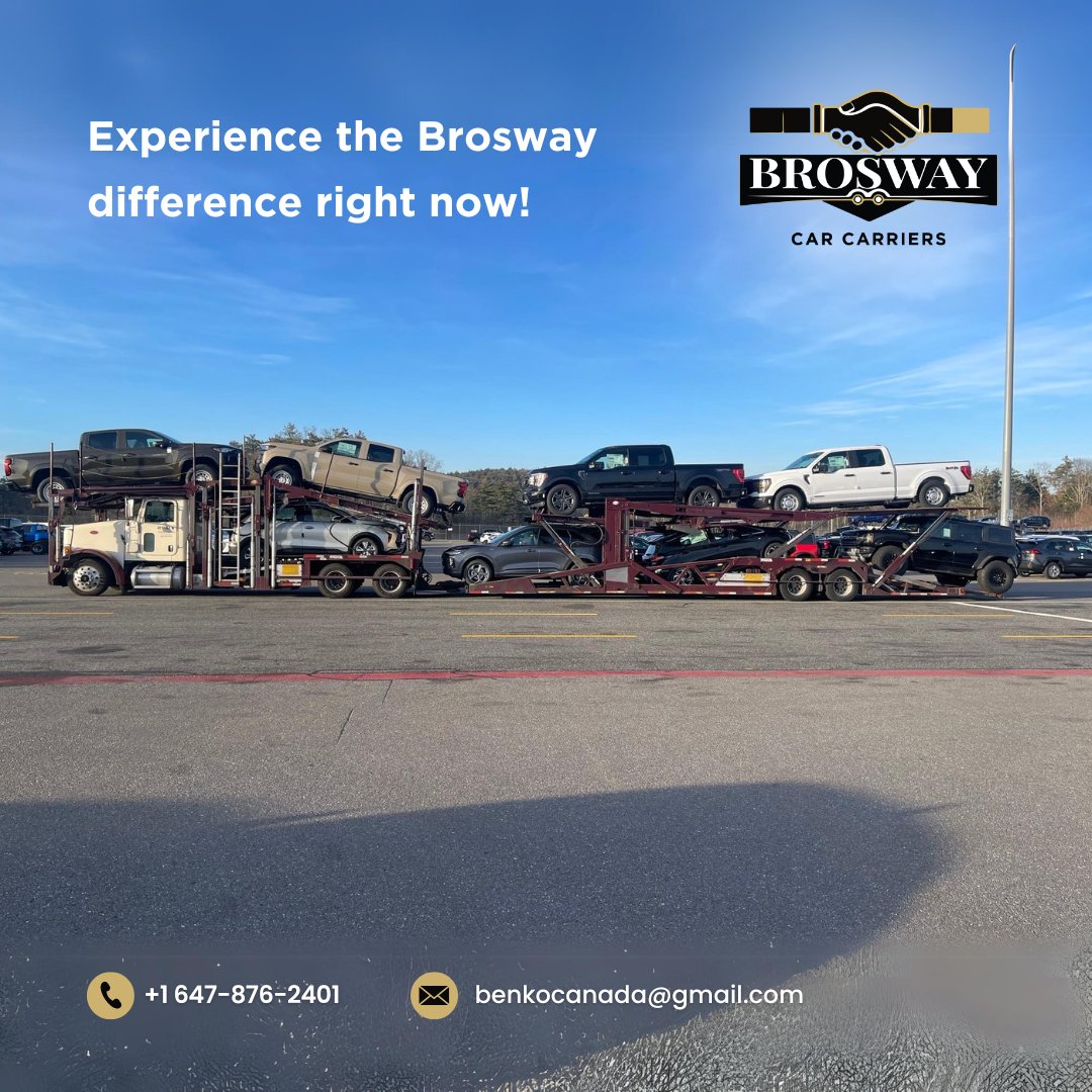 Brosway made car shipping across Canada a breeze! With a team of professionals, we will keep you informed throughout the entire process.

Get a free quote from Brosway Car Carriers today! 😉

📞 Call us: +1 647-876-2401

#carcarrier #carhauler #autotransport #cartransport #towing