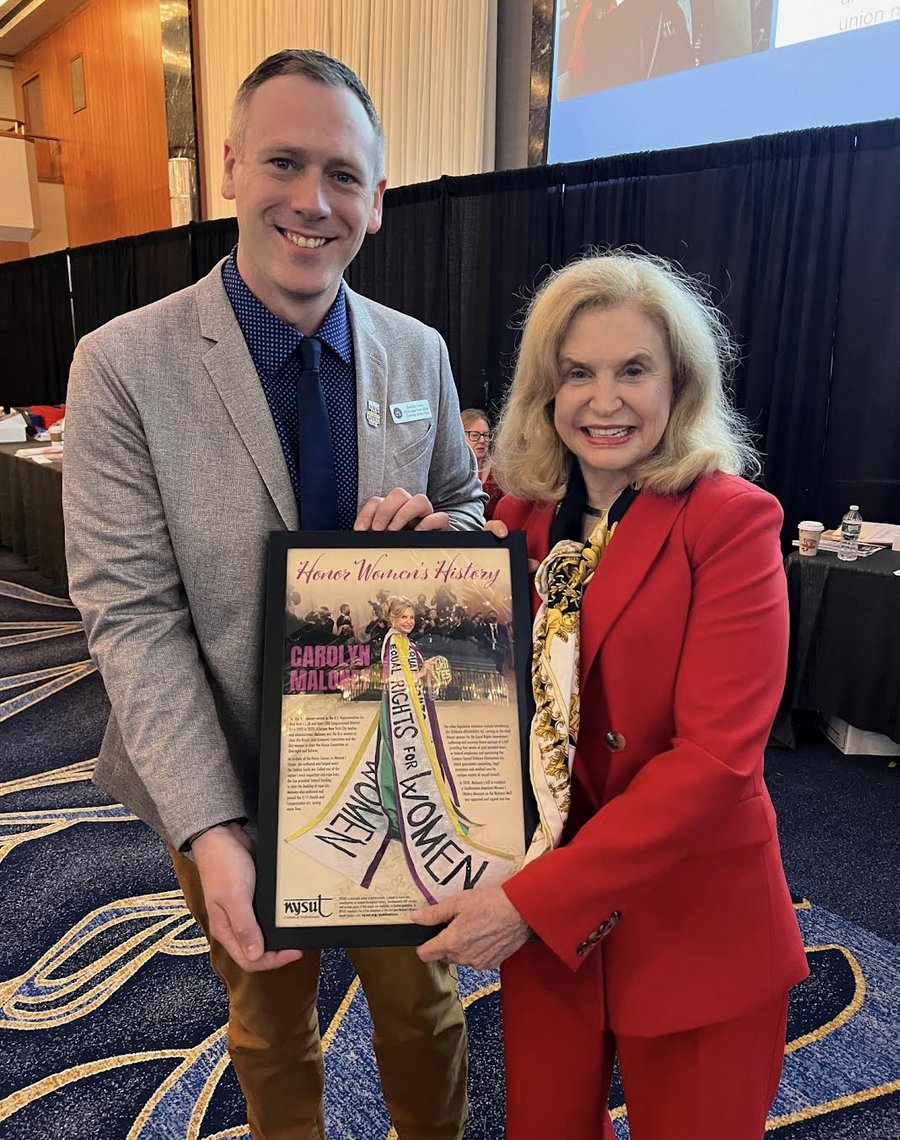 Thank you @CarolynBMaloney for joining us at today's #NYSUTRA and being an outstanding advocate for Women's Rights #Sign4Era. Proud seeing you featured in @nysut's #WomensHistoryMonth poster and honored to have you with us as RA resolutions supporting ERA were passed.