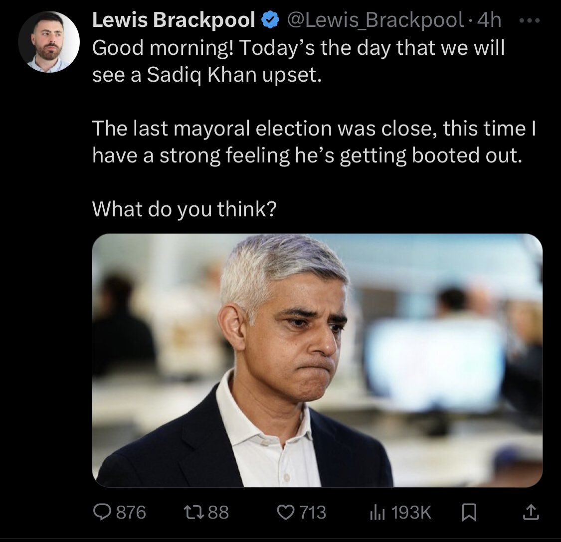 This didn't age well @Lewis_Brackpool 😂😂😂 #LondonMayoralElection