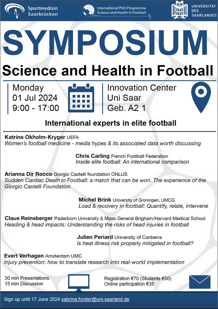 Interested in Football Science and Health? ⚽️👀👇Come join us in person or online at @SpoMedSb