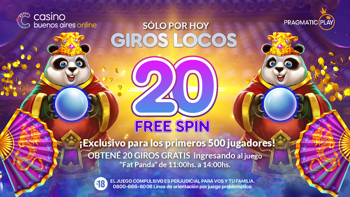 SOLO POR HOY 🎁 GIROS LOCOS
🌴20 Free Spin en #FatPanda
.
.
⏰Válido HOY 4/05 desde las 11hs a 14hs.
⚡Exclusivo para los primeros 500 jugadores
¡Comenzá ahora y sé el próximo ganador!

#JuegoResponsable #JuegoLegal #JuegoSeguro